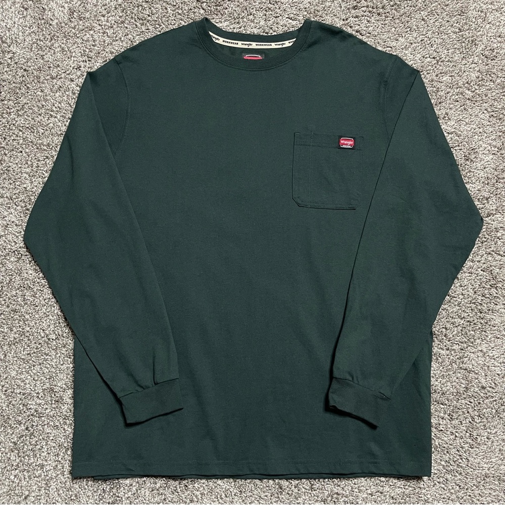 Wrangler Workwear Heavyweight Green 100% Cotton Long Sleeve Pocket Tee 2XL